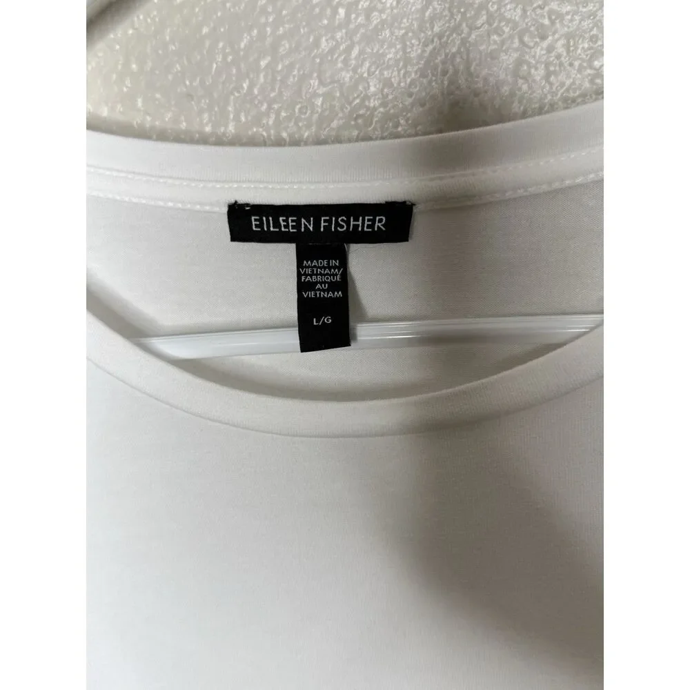 Eileen Fisher Women Size Large Silky Jersey Round Neck L/S Shirt Cream